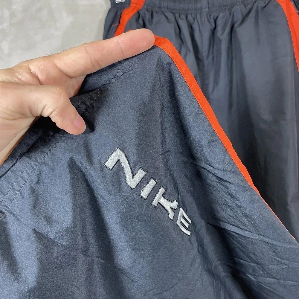 Vtg Y2K Nike Track Pants Mens Medium Black Orange Lined Logo Techno 2000s Nylon